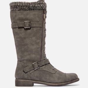 Ezmey Sweater Cuffed Lace-Up Boot - Charcoal, US 9 / UK 7 / EU 40